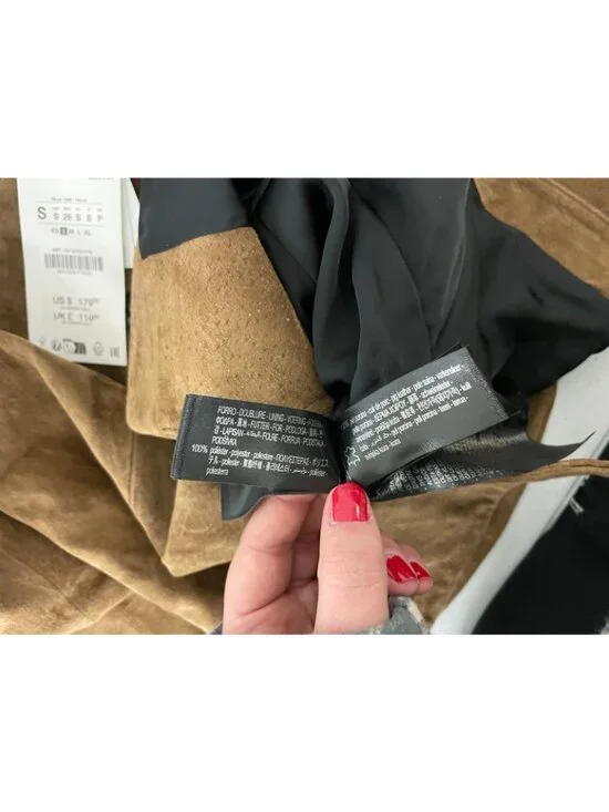 Zara Womens Blazer Jacket Size S Brown Leather Flared Hem Peplum 6318/232 NWT - Picture 12 of 15